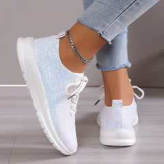 Sequins Decor Glitter Casual Walking Shoes Lightweight Lace Up Running Shoes