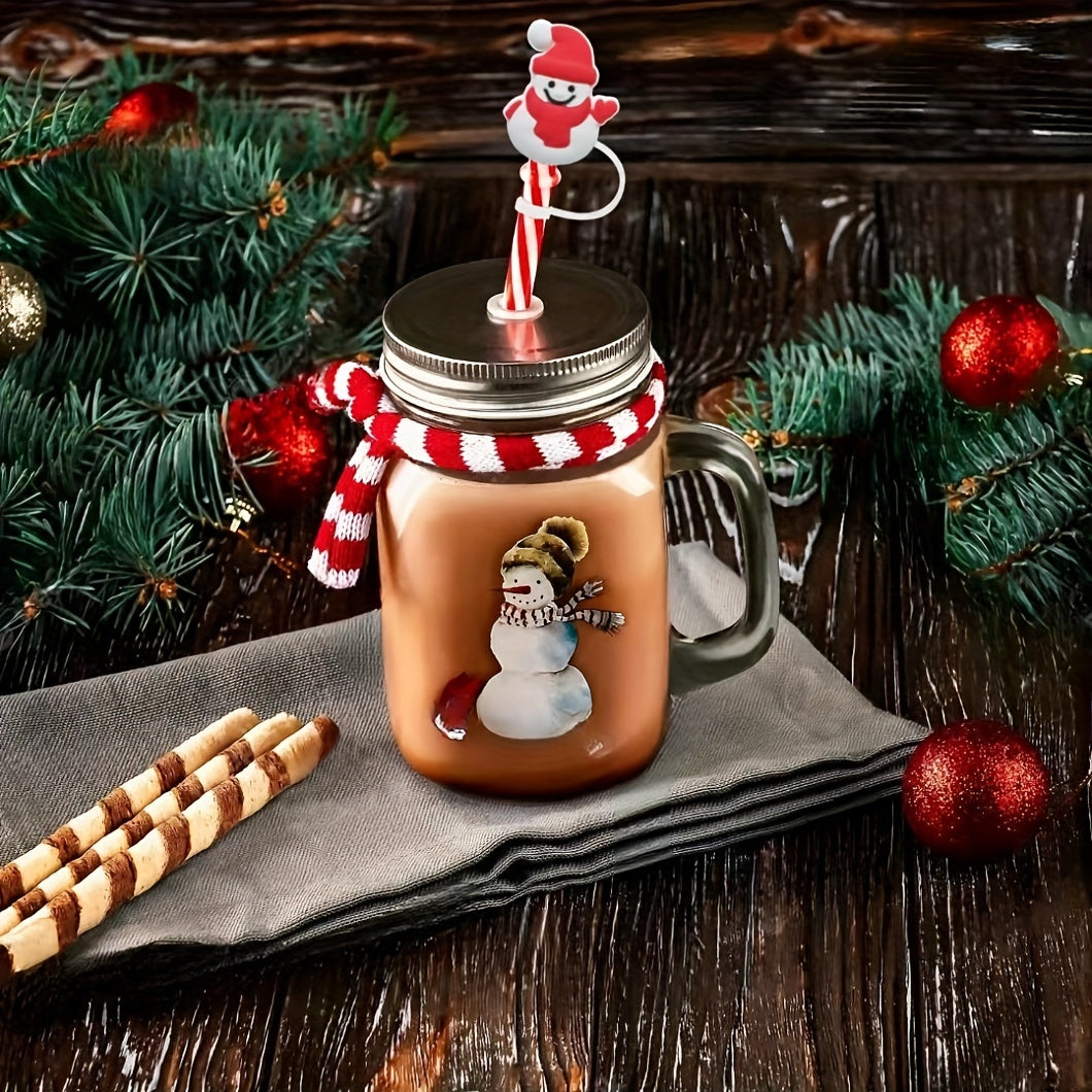 12pcs Cartoon Christmas Straw Cover Reusable Dustproof Straw Plugs Cup Accessori