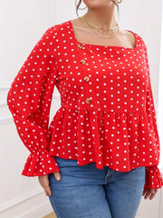  Polka Dot Lantern Sleeve Peplum Top