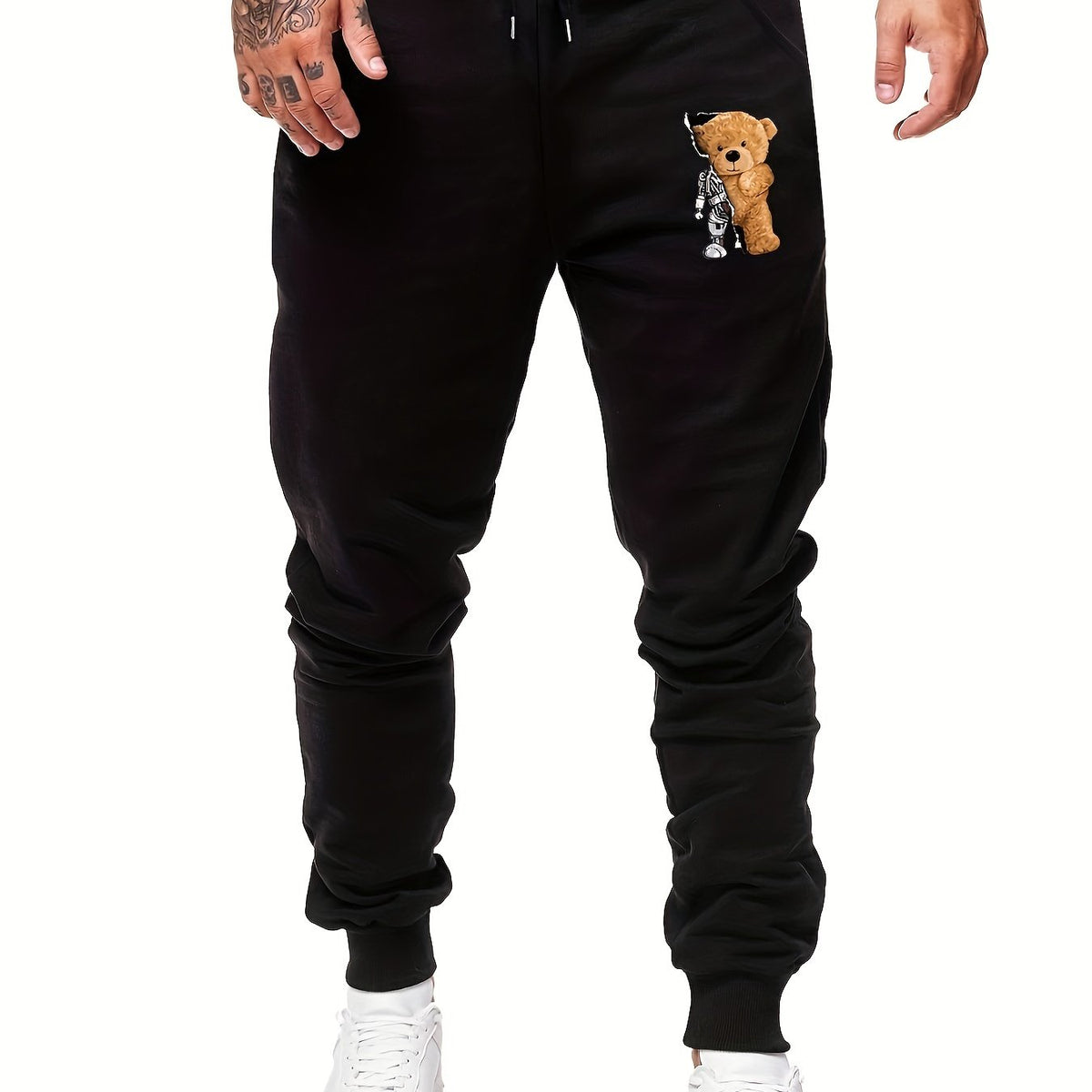 Men's Bear Print Fleece Sweatpants Drawstring Jogger Pants