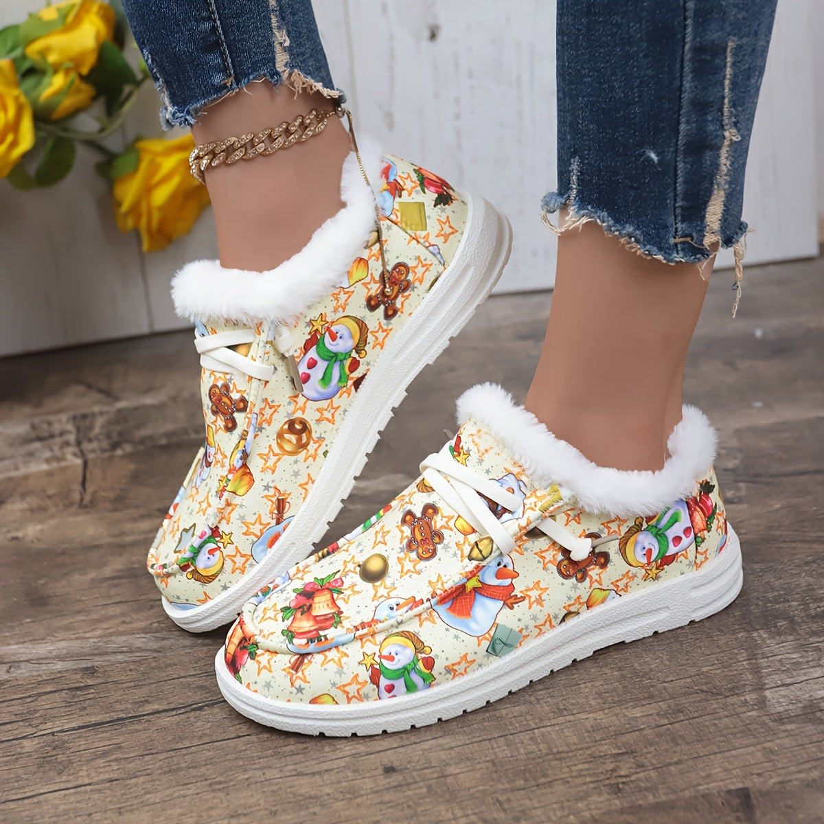 Women's Christmas Winter Boots with Cartoon Designs and Plush Warm Lining