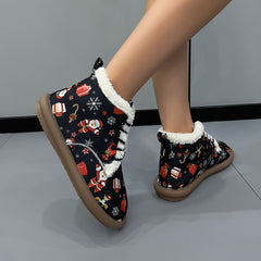 Women's Lace-Up Christmas Snow Boots Fleece-Lined Thermal Ankle Boots