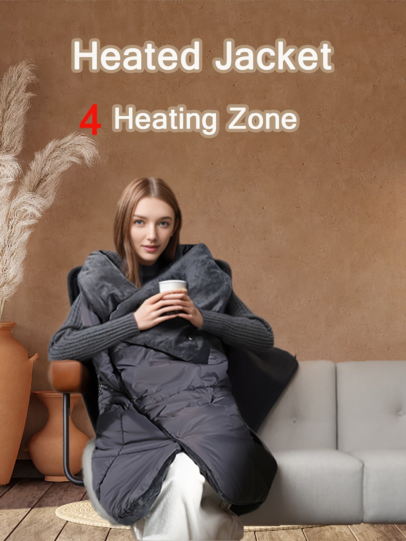 Pocket Heating Jacket Shawl Style Wearable Button Clouser Outdoor Jacket