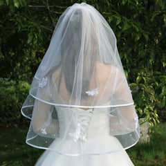 Bridal Wedding Veil With Comb Flower Pattern Mesh Faux Pearl Veil