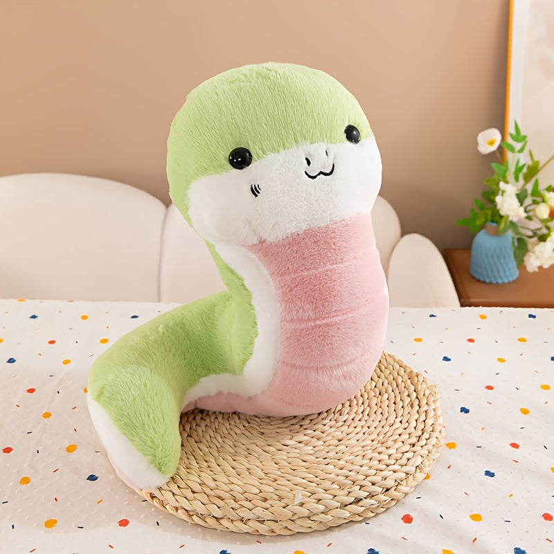 Adorable Green Snake Plush Toy with Smiling Face