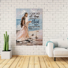 Jesus & Girl on Beach Canvas Wall Art for Bathroom - Family Modern Artwork
