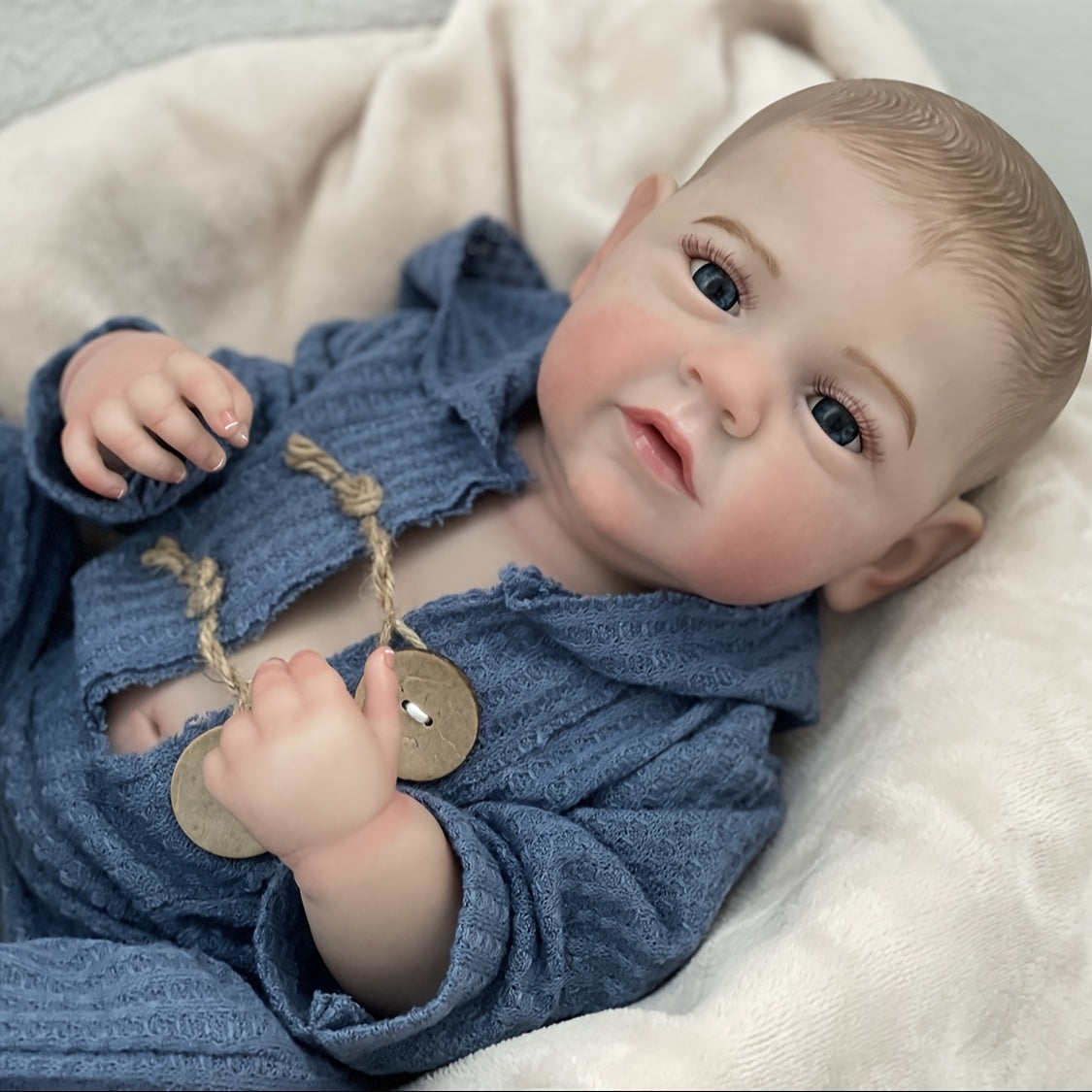 Realistic Baby Boy Reborn Doll with Open Eyes 3D Painted Hair & Full Body Vinyl