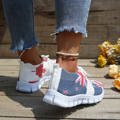 Women's Flag Pattern Knitted Sneakers Low Top Sports Shoes