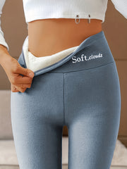  Sports Leggings Women's Plus Letter Print Fleece Lined Wide Waistband