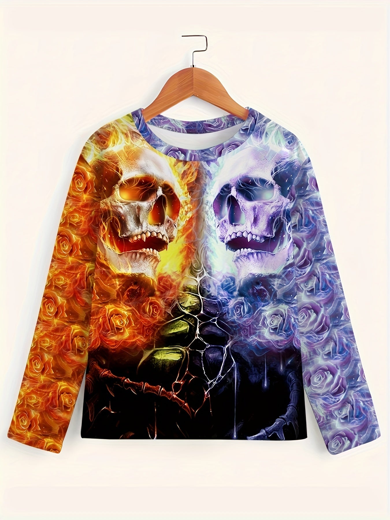 Block Skull 3d Print Men's Long Sleeve Novelty T shirt For Autumn