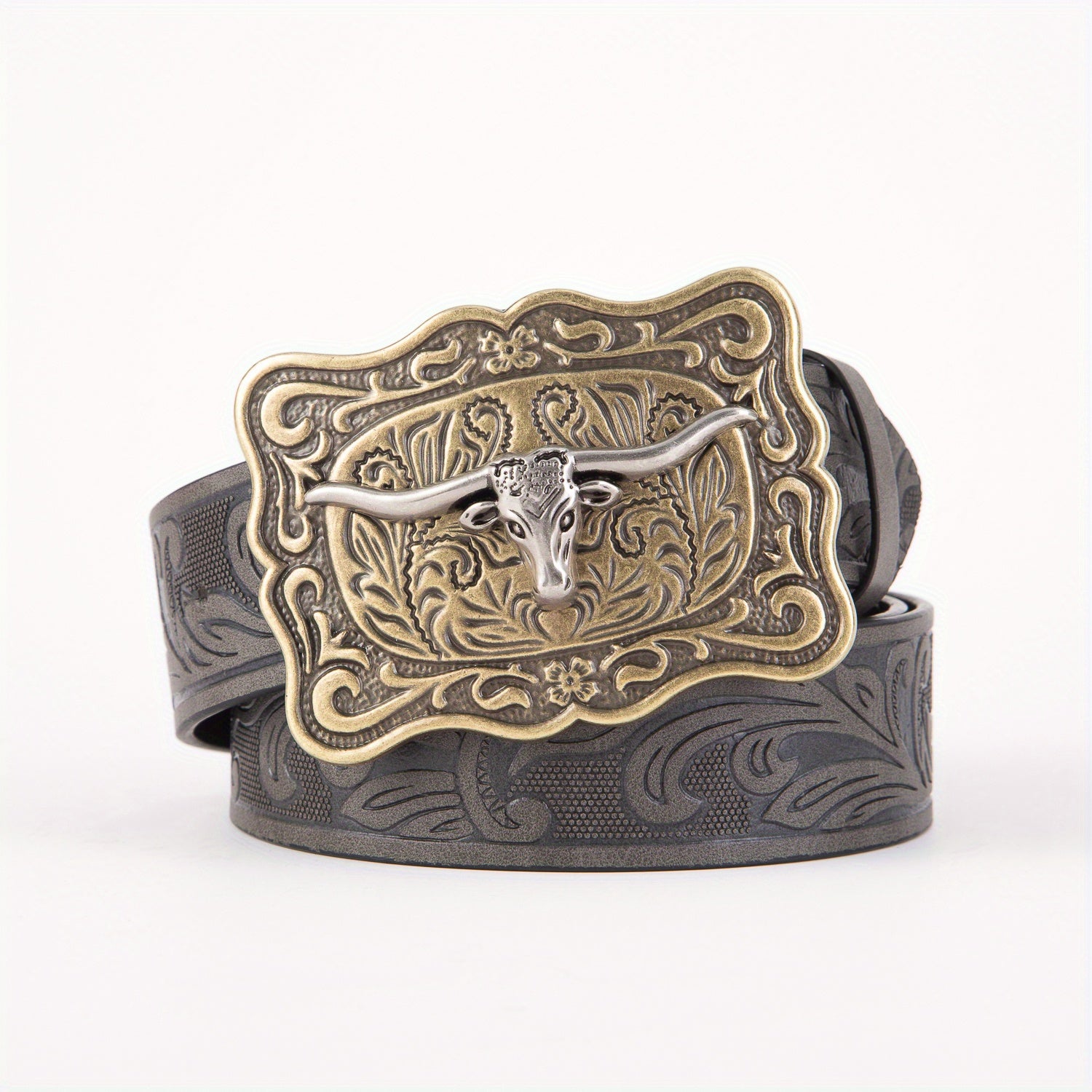Cow Head Men's Retro Embossed Leather Belt