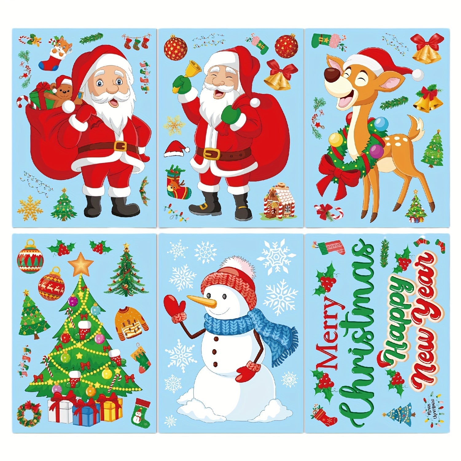 6pc Christmas Window Wall Stickers Set Self-adhesive Adhesive