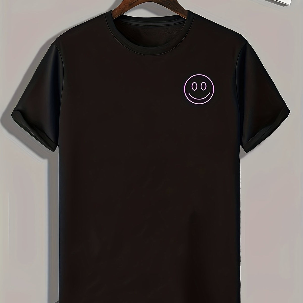 Happy Face Print Men's Comfy T Shirt for Outdoor Summer