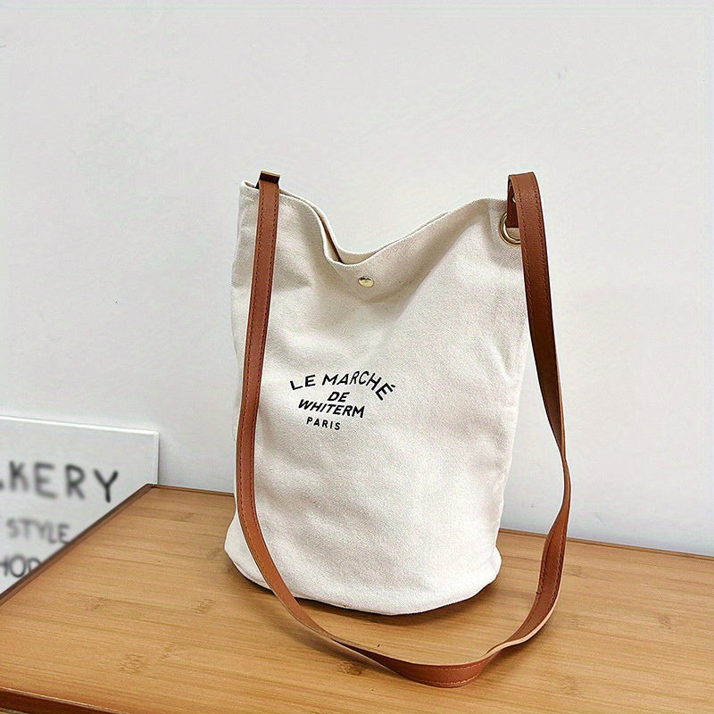 Casual Canvas Bucket Bag Large Capacity Shoulder Bag