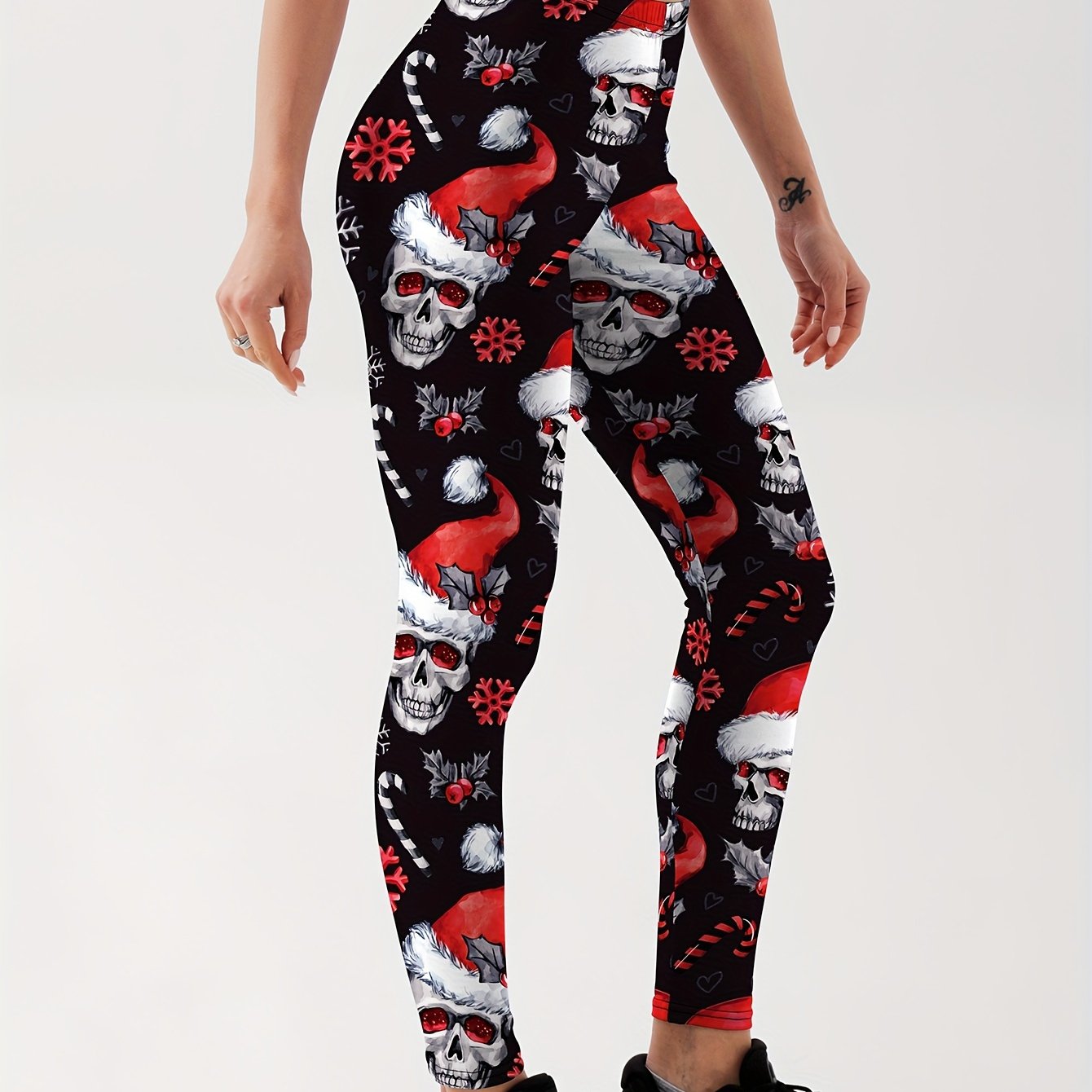 Christmas Skull Print Yoga Pants High Stretch Leggings