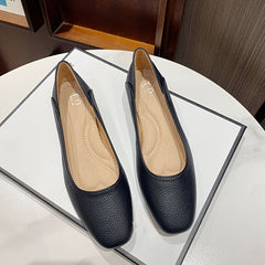 Women's Chunky Low Heels Slip On Square Toe Soft Sole Faux Leather Shoes