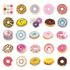 50pcs Donut Pattern Waterproof Stickers For Water Bottles Laptop Scrapbook