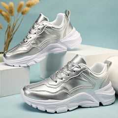 Women's Lightweight Faux Leather Sneakers