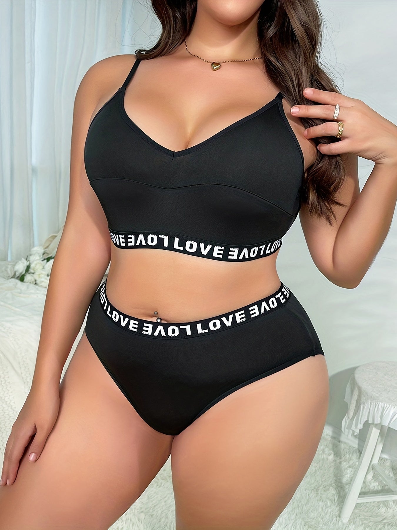  Letter Tape Longline Bra & Panty Set
