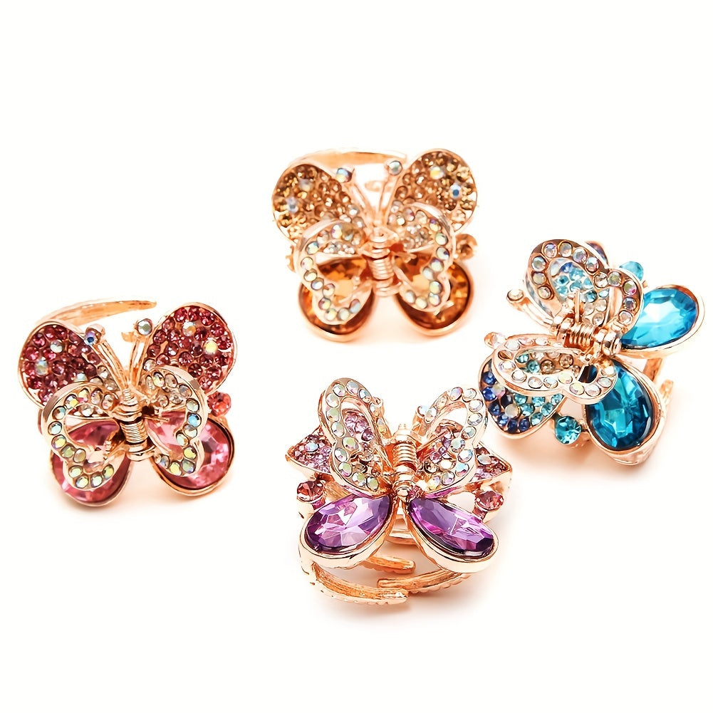 4pcs Small Rhinestone Hair Claw Clip Crystal Butterfly Shaped Hair Claw Nonslip