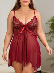 Plus Size Floral Jacquard Mesh Babydoll Dress