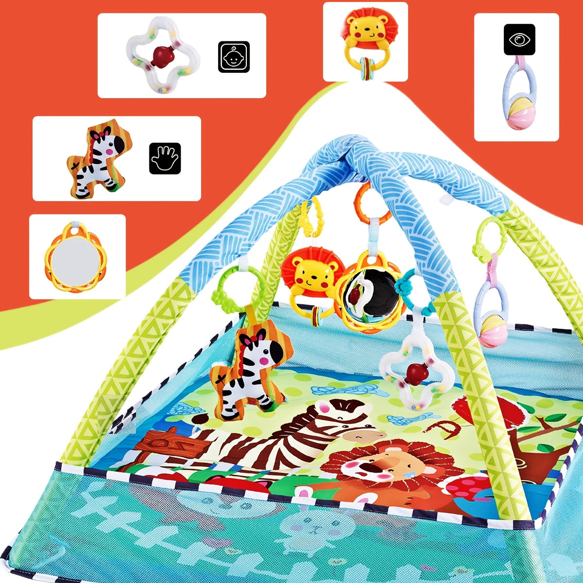 Kids' Play Mat with 5 Detachable Toys for Toddlers Sensory Development