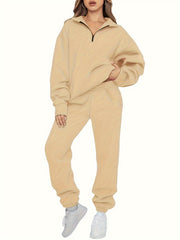  Zip Up Pullover Top & Joggers Set for Women