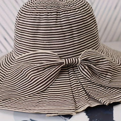 Pinstripe Wide Brim Bow Hat for Spring & Summer