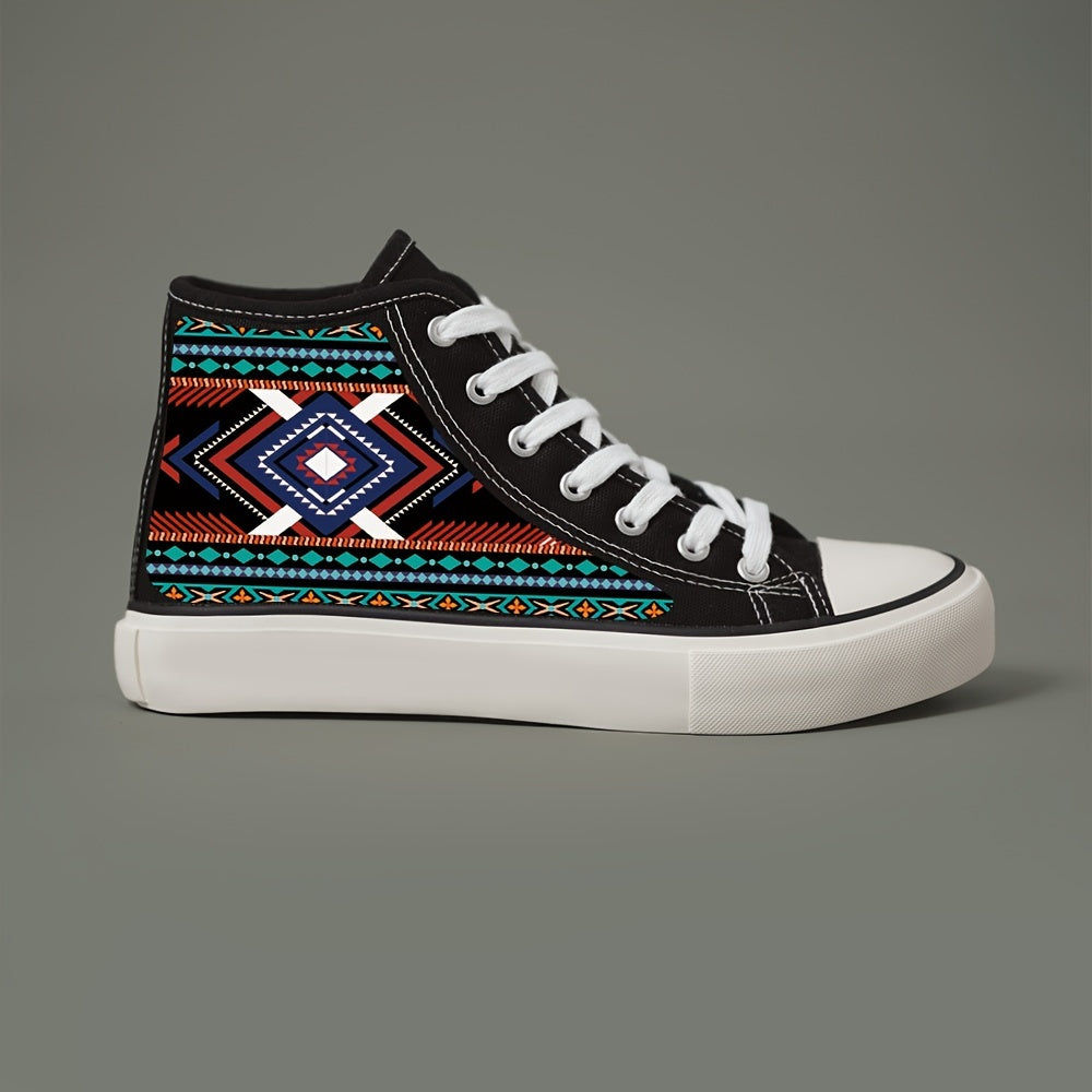 Ethnic Print Plush Lined Chunky Canvas Sneakers
