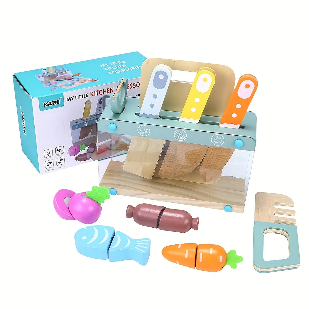 Wooden Pretend Play Kitchen Set with Food & Utensils for Picnics & Cooking Fun