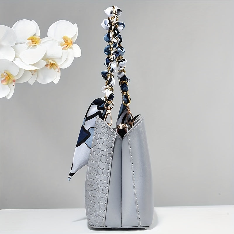 Crocodile Embossed Shoulder Bag with Scarf - Women's Satchel
