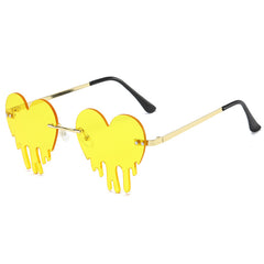 Men's Melting Heart Sunglasses Golden Metal Frameless Tear Drop Eyewear