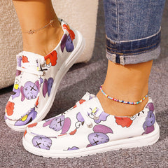 Women's Cartoon Printed Flat Shoes Casual Slip On Canvas Shoes