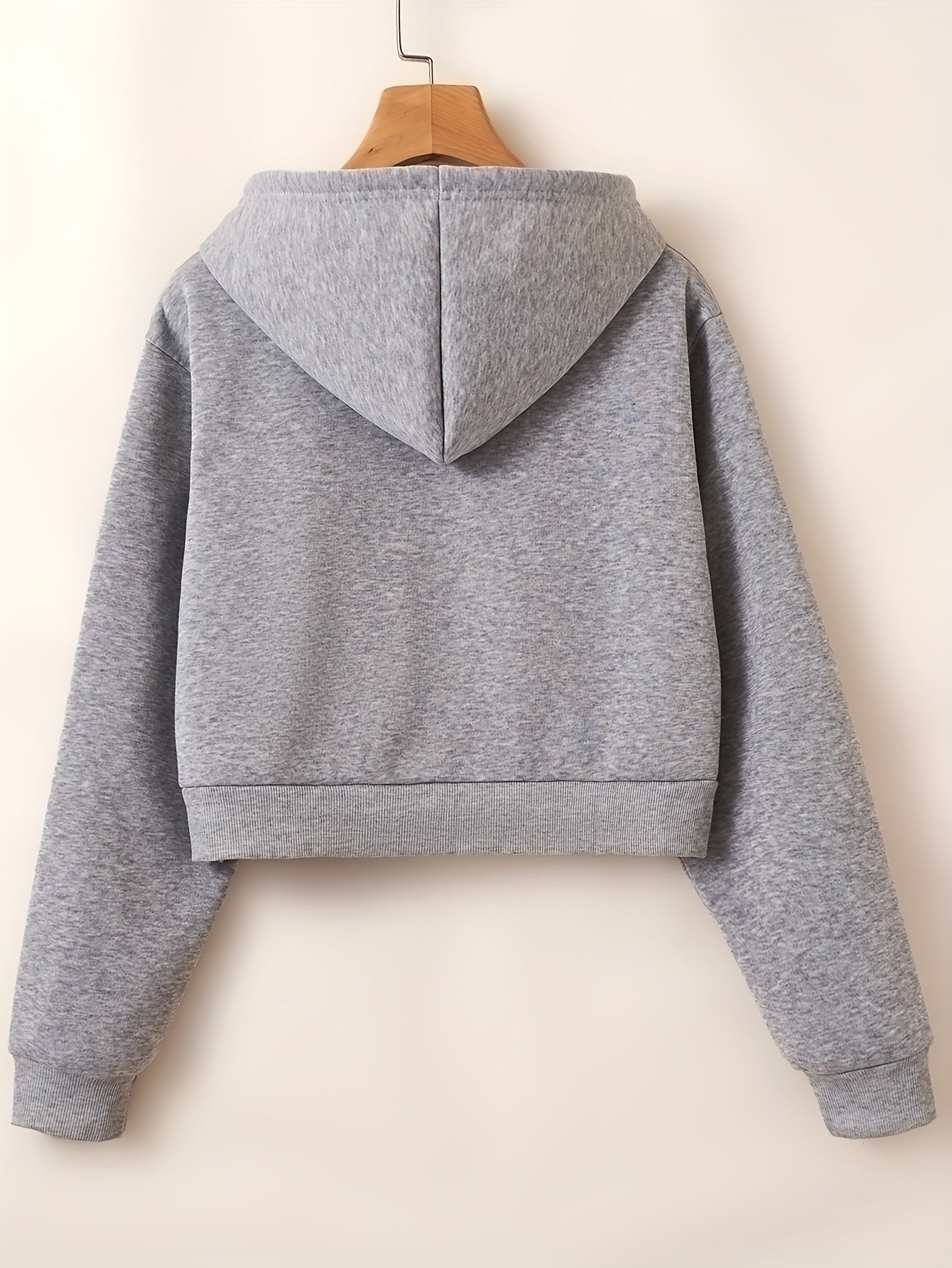 Drawstring Crop Hoodie Zip Up Long Sleeve