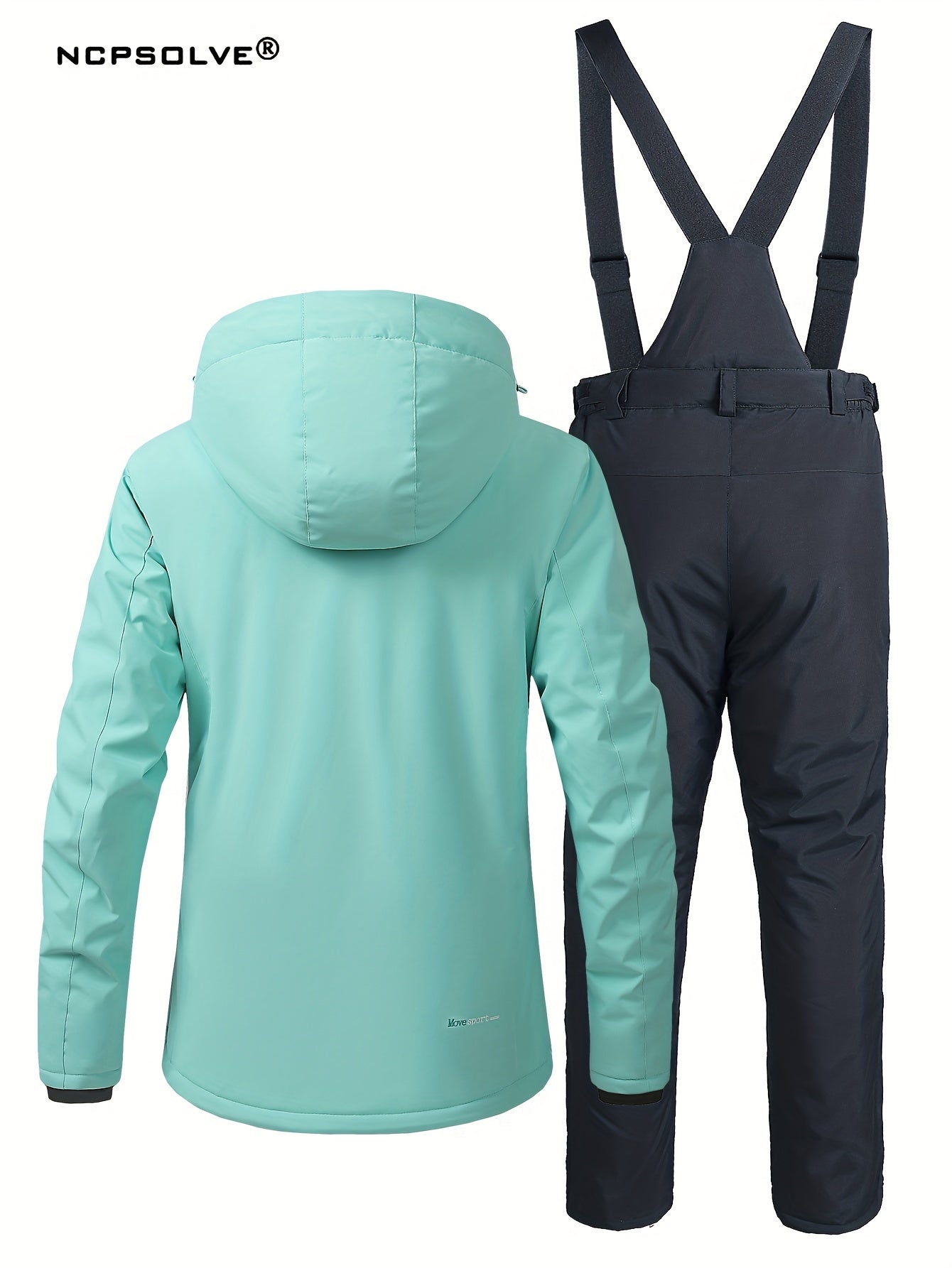 Snowflake Print Ski Set Long Sleeve Hooded Jacket & Suspender Trouser