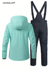 Snowflake Print Ski Set Long Sleeve Hooded Jacket & Suspender Trouser