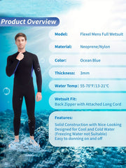 FLEXEL Men's 3mm Skinny Fit Long Sleeve Wetsuit Sun Protection