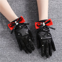 Bridal Gloves Red Bow Pearl Accents Funky Polyester Wedding Dress Accessory