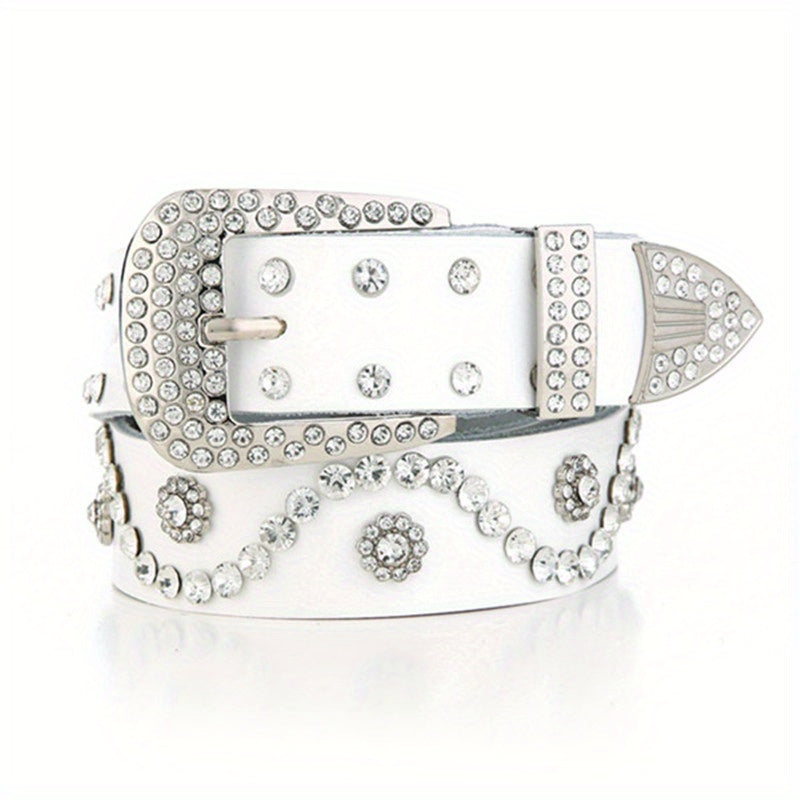 Rhinestone Leather Belt for Women Men