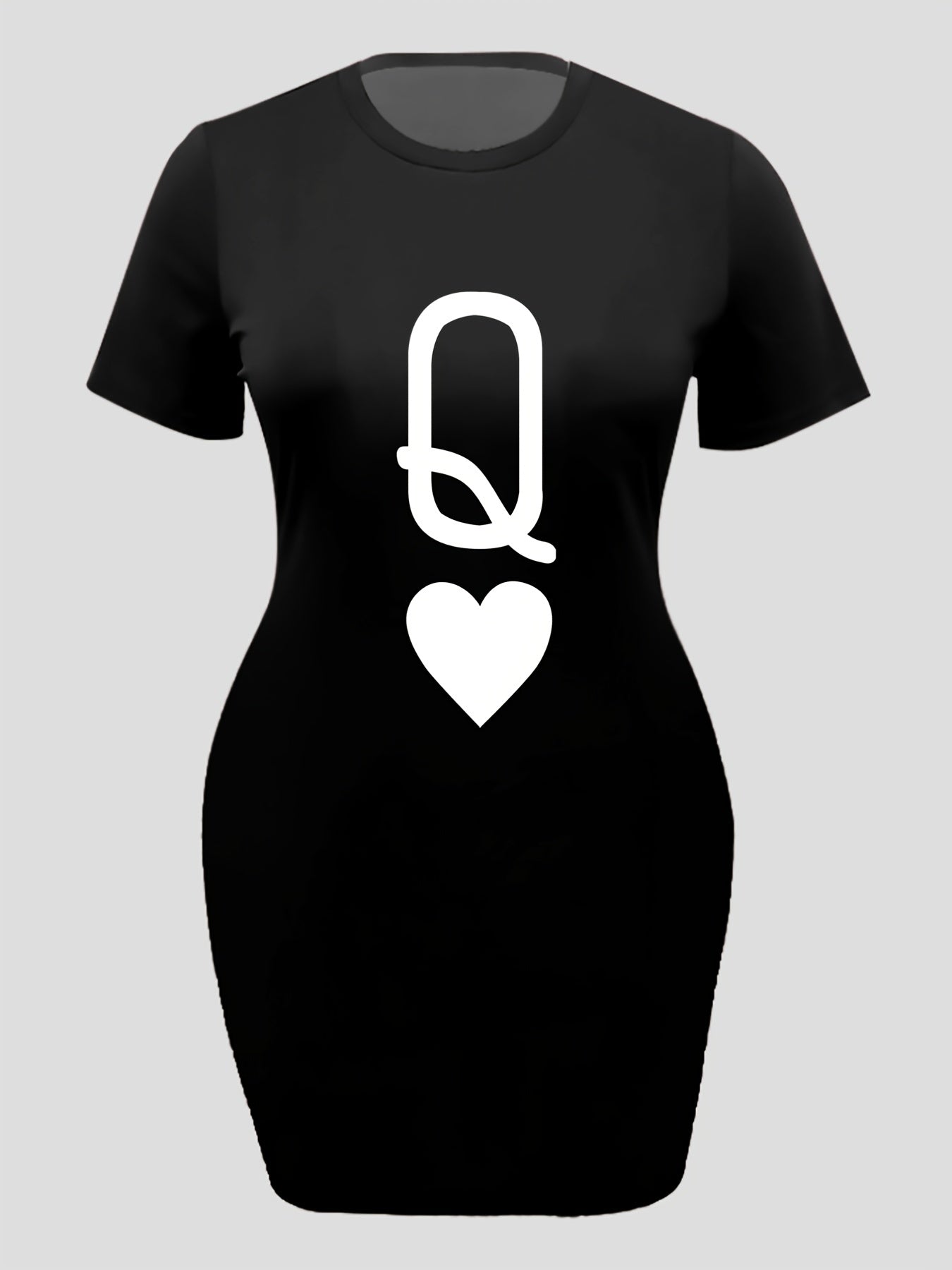  'Q' Letter & Heart Print Tee Dress