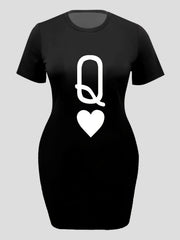  'Q' Letter & Heart Print Tee Dress
