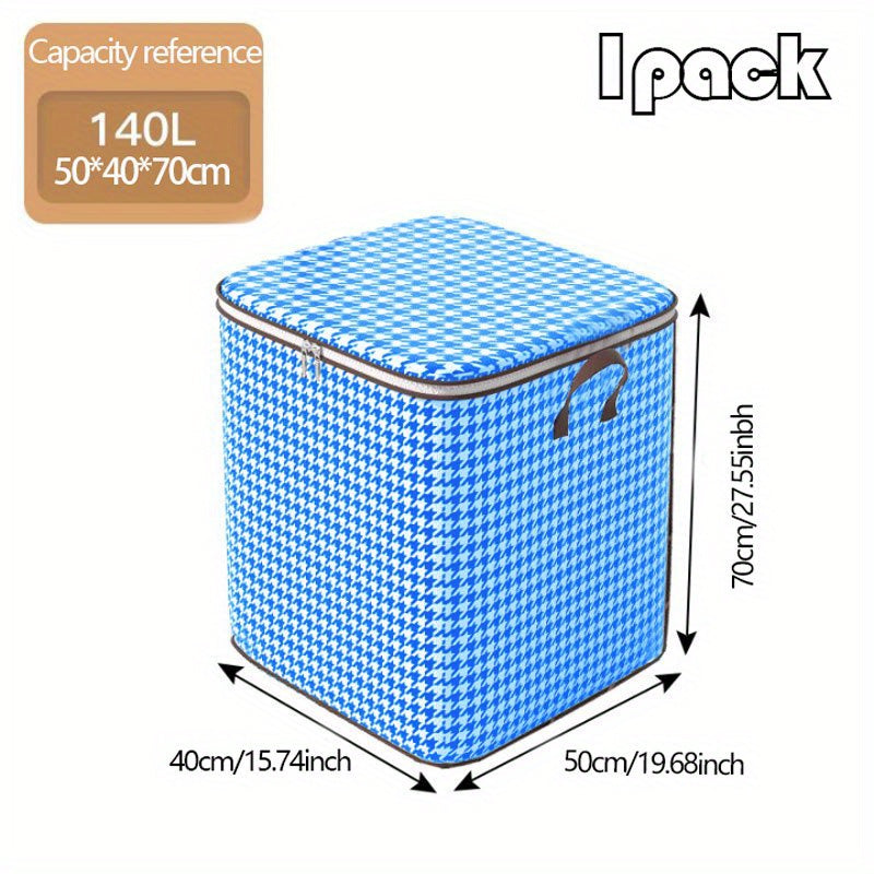 Large Capacity Clothing Storage Bag with Houndstooth Pattern