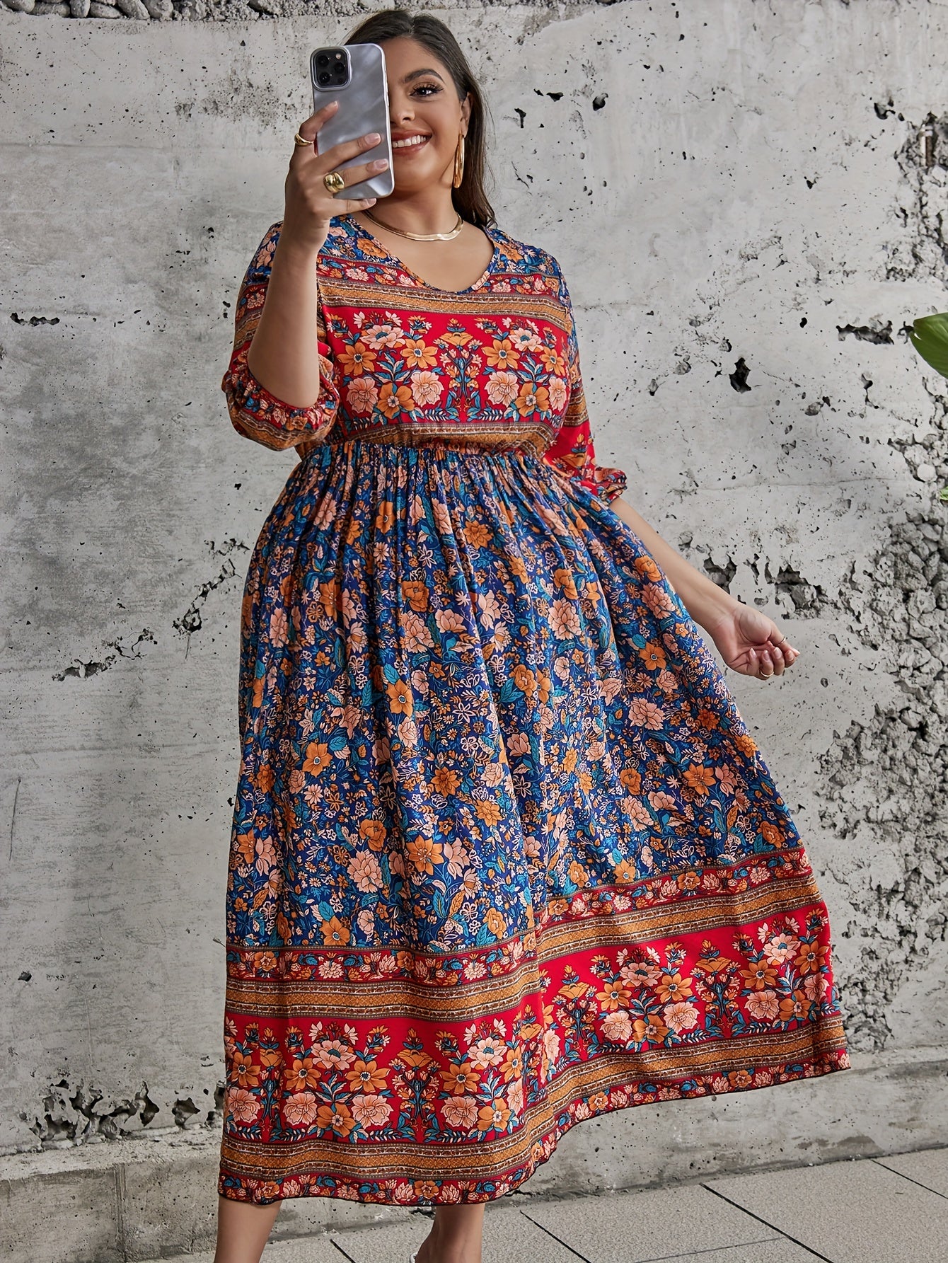  Ethnic Style Floral Print Maxi Dress