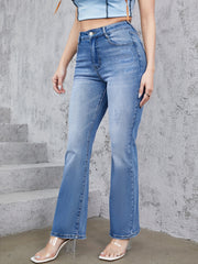 Women's Plus Washed Button Fly High Rise Flared Leg Jeans