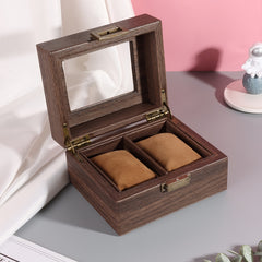 Wood Grain PU Watch Case Display With Lock