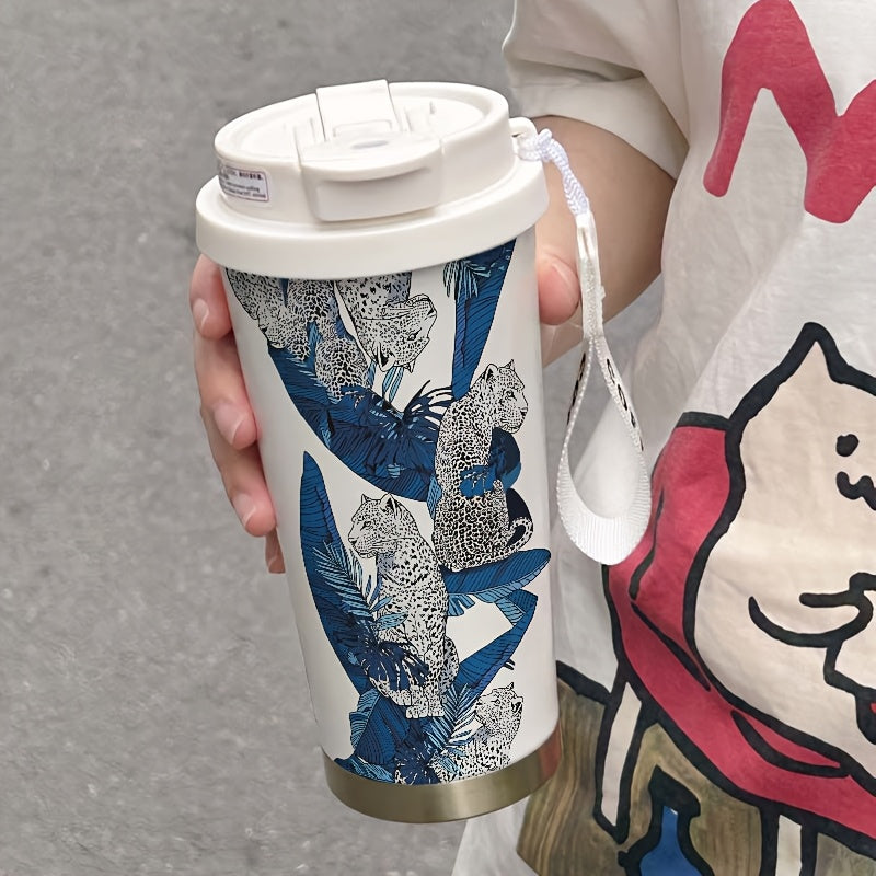 Leaf Leopard 530ml Insulated Steel Tumbler Straw Hot Cold Office Outdoors