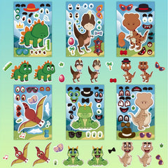 Cartoon Dinosaur Face Decal Sticker Set - 6pcs 12pcs Disposable