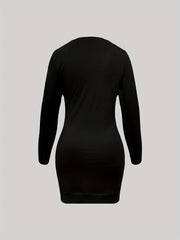  Slogan Print Long Sleeve Stretch Dress