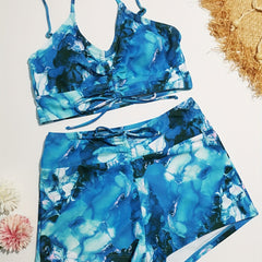 Water Ripples Print Drawstring Bikini Set Swimsuit Women's Swimwear