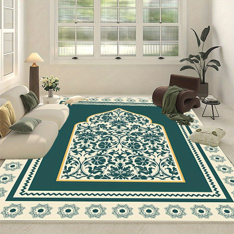 Vintage Floral Prayer Rug Non-Slip Mat Machine Washable